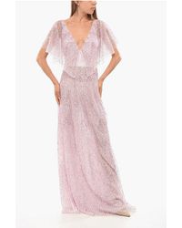 Elisabetta Franchi - Sequined Chiffon Dress With Butterfly Sleeves - Lyst