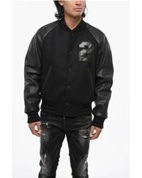 DSquared² - Wool Cloth Bomber Jacket With Leather Sleeves And Patches - Lyst