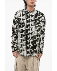 Balmain - Mandarin Collar Jersey Shirt With All-Over Monogram - Lyst