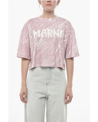 Marni - Printed Cotton Crop T-Shirt With Printed Logo - Lyst