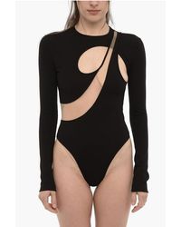 David Koma - Long Sleeve Bodysuit With Mesh And Cut-Out Detail - Lyst