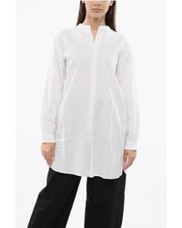 Woolrich - Mandarin Collar Linen Blend Long Blouse - Lyst