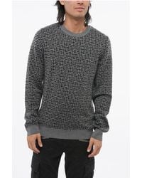 Balmain - Wool-Linen Crewneck Sweater With All-Over Monogram - Lyst