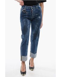 DSquared² - Dark Washed Boston Fit Denims With Cuffs 18Cm - Lyst