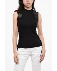 DSquared² - Lace Up Cotton Top With Faux Leather Details - Lyst