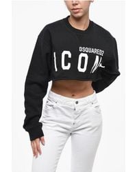 DSquared² - Icon Two-Tone Cropped Cool Crew-Neck Sweatshirt - Lyst