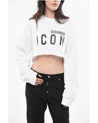 DSquared² - Icon Two-Tone Cropped Cool Crew-Neck Sweatshirt - Lyst
