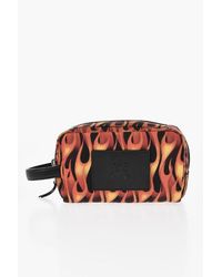 Palm Angels - Nylon Toiletry Bags With Flame Print And Leather Trim - Lyst