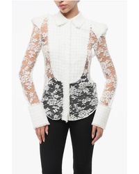 Balmain - Lace Blouse With Padded Shoulder Straps - Lyst