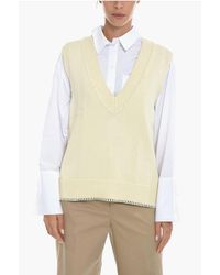 Samsøe & Samsøe - V-Neck Krista Knitted Vest With Contrasting Stitching - Lyst