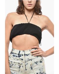 DSquared² - Icon Solid Color Crop Top With Leather Details And Lettering - Lyst