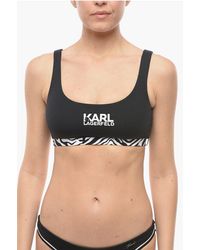 Karl Lagerfeld - Plunge Bikini Top With Cut Out And Animal Detail - Lyst