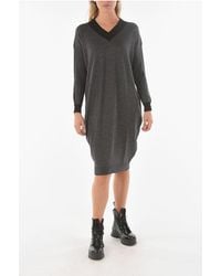 Ixos - Knitted Swaps Midi Dress With V Neckline - Lyst