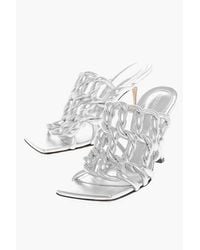 Bottega Veneta - Lamé Woven Leather Sandals With 10Cm Spool Heel - Lyst