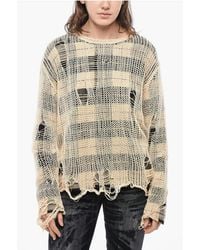 R13 - Distressed Effect Crew-Neck Sweater With Checked Inner - Lyst