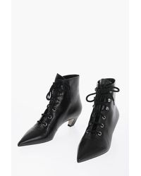 Dior - Pointed Lace-Up Leather Booties Heel 4Cm - Lyst