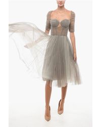 Elisabetta Franchi - Tulle Midi Dress With Jeweled Details - Lyst