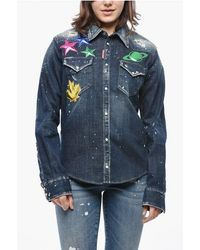 DSquared² - Vintage Effect Denim Shirt With Metallic Effect Patches - Lyst