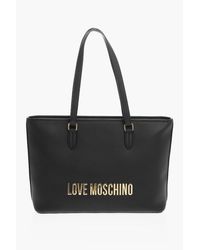 Moschino - Love Faux Leather Tote Bag With Golden Embossed Maxi Logo - Lyst