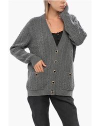 Alessandra Rich - Wool Cable Knit Oversized Cardigan With Jewel Buttons - Lyst