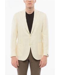 Corneliani - Linen Blend Gate Single Breasted Blazer With Peak Lapel - Lyst