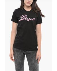 DIESEL - Crew Neck Sily Cotton T-Shirt With Embroidered Logo - Lyst