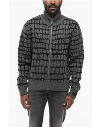 Versace - Virgin Wool Blend Zip-Up Pullover With Crocodile Motif - Lyst