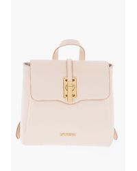 Moschino - Love Solid Color Faux Leather Backpack With Golden Logo - Lyst