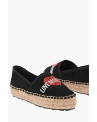Moschino - Love Suede Leather Platform Espadrilles With Strass Logo 4Cm - Lyst