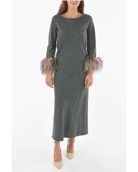 Stephan Janson - Silk Maxi Dress With Feathers On Bottom Sleeves - Lyst