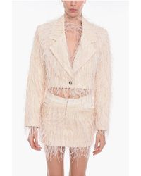 The Mannei - Double-Breasted Monica Cropped Blazer With Feather-Embellish - Lyst