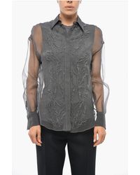 Brunello Cucinelli - Silk Organza Blouse With Front Embroidery - Lyst