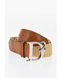 DSquared² - Two-Tone Leather And Raffia Belt With Logoed Buckle 40Mm - Lyst