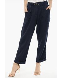 Woolrich - Double Pleat Cotton And Linen Pants With Belt - Lyst