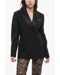 Versace - Double-Breasted Jacquard Virgin Wool Blazer With Satin Lapel - Lyst