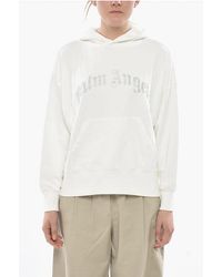 Palm Angels - Hooded Sweatshirt Curved Logo, Cotton With Crystals - Lyst
