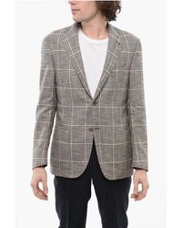 Corneliani - Blended Linen Blazer With Check Motif - Lyst