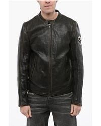 DIESEL - Tag Leather L-Cobbe Jacket With Cut-Out Detail On Sleeve - Lyst