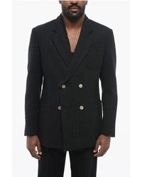 Armani - Emporio Double-Breasted Tweed Blazer With Patch Pockets - Lyst