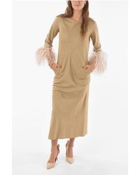 Stephan Janson - Silk Maxi Dress With Feathers On Bottom Sleeves - Lyst