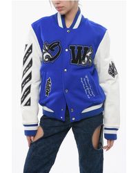 Off-White c/o Virgil Abloh - Padded Royal Bomber Jacket With Leather Sleeves And All-Over - Lyst