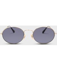 Glassworks Black Gold Frame Small Oval Lens Sunglasses - Multicolour