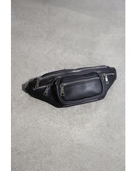 Glassworks - Black Vegan Leather Silver Zip Bum Bag - Lyst