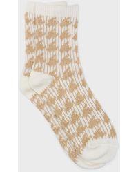 Glassworks - White And Beige Wool Blend Houndstooth Socks - Lyst