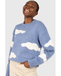 Glassworks Blue And White Intarsia Cloud Wool Blend Jumper