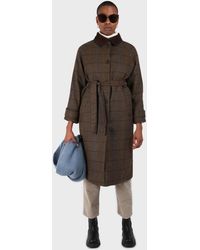 Glassworks Khaki Orange And Cobalt Box Check Corduroy Collar Wool-blend Coat - Multicolour