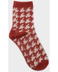 Glassworks - Red And White Wool Blend Houndstooth Socks - Lyst