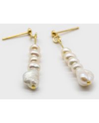 Glassworks Gold Genuine Pearl Stack Drop Earrings - Metallic