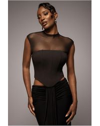 Goddiva - High Neck Open Back Lace Up Scuba Corset Top - Lyst
