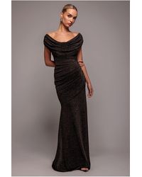 Goddiva - Sparkle Lurex Cowl Neck Off The Shoulder Maxi Dress - Lyst